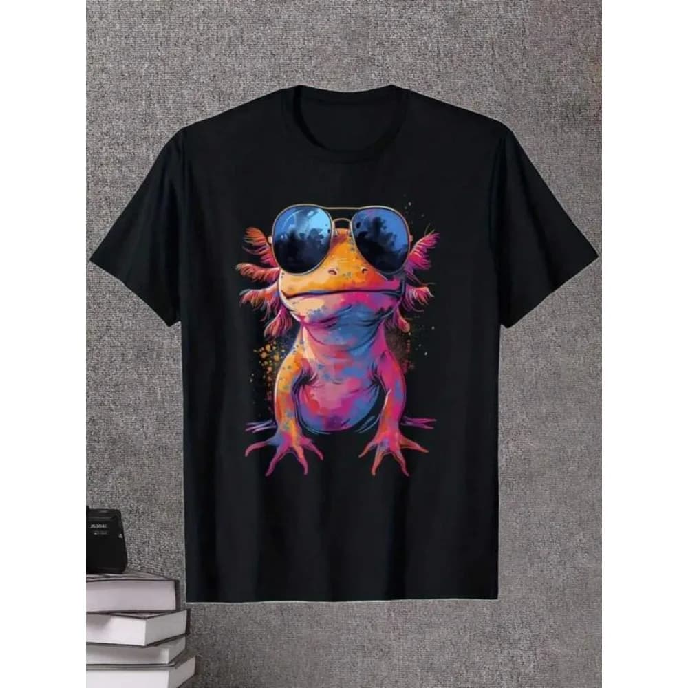 T-shirt grafica Axolotl da ragazzo con occhiali alla moda, regali per ragazzi e ragazze
