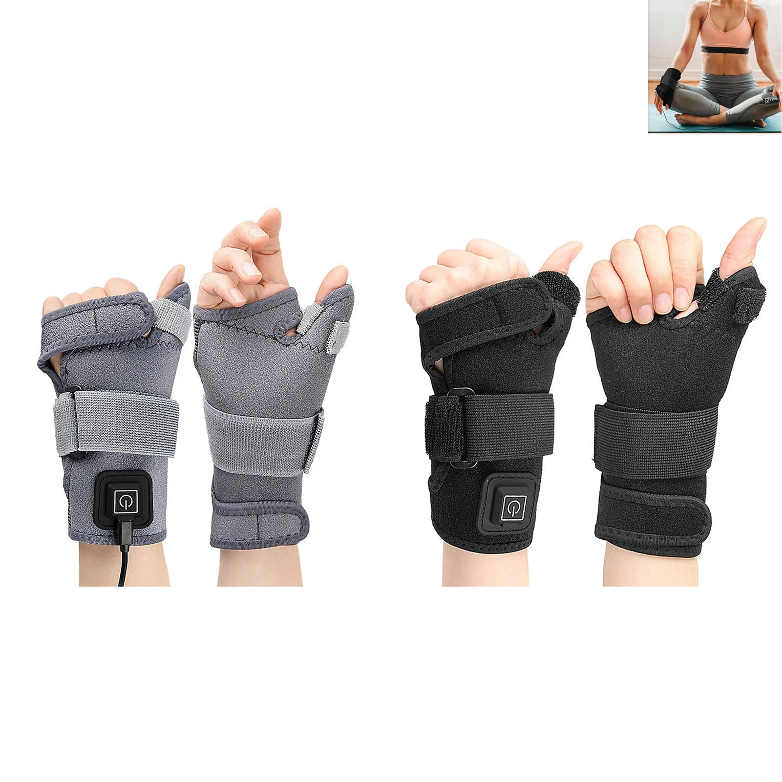 Protezione per il polso del pollice elettrico USB Controllo a 3 temperature Velluto di cristallo Protezione per il polso caldo per tendinite Tutore di supporto regolabile