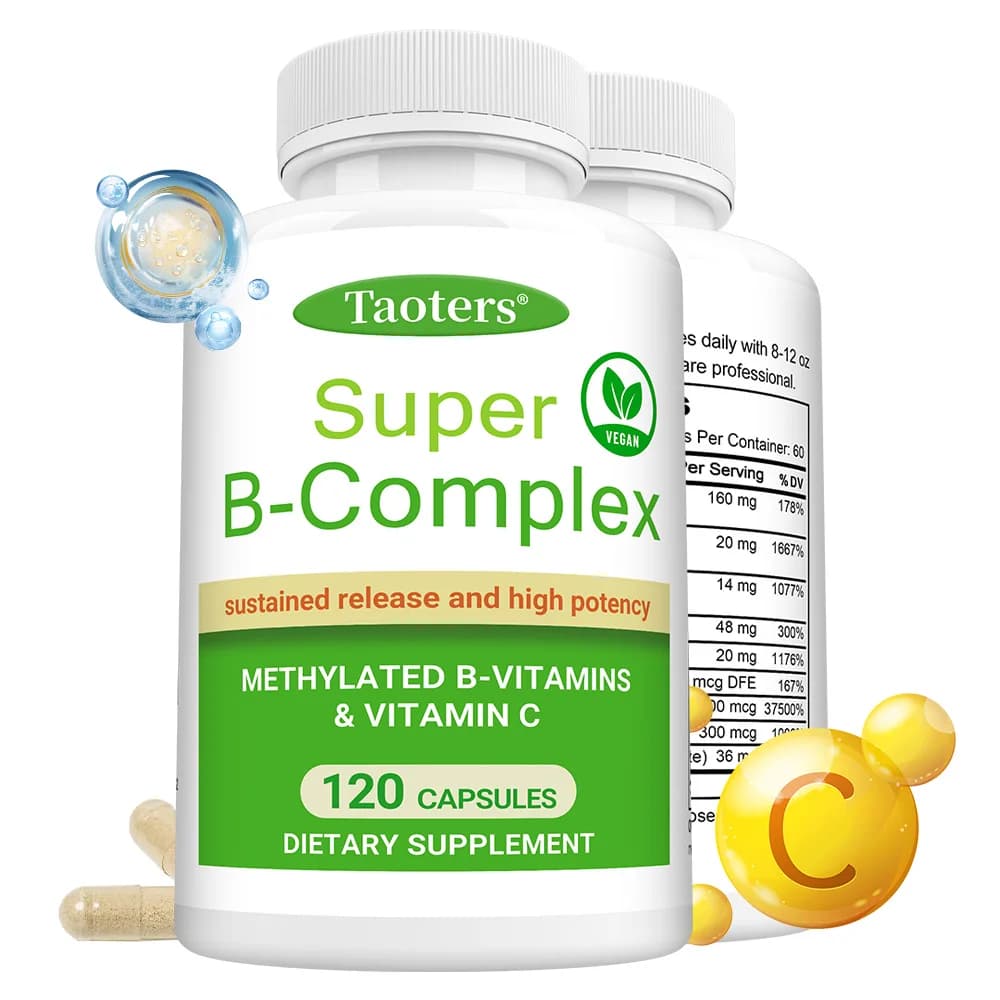 Super B-Complex – Complesso B a rilascio sostenido metilato e vitamina C, energia, funzione cuore e cervello, vegano