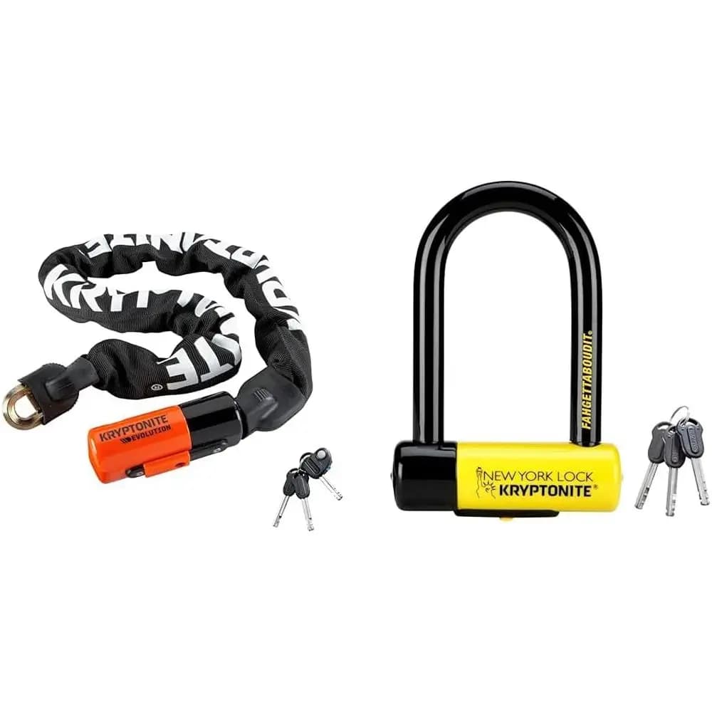 Lucchetto a catena Evolution Mini Bike, catena in acciaio da 3 piedi (90 cm) e 10 mm, resistente e lucchetto a U New York ahgettaboutit Mini Bike, resistente e antifurto.