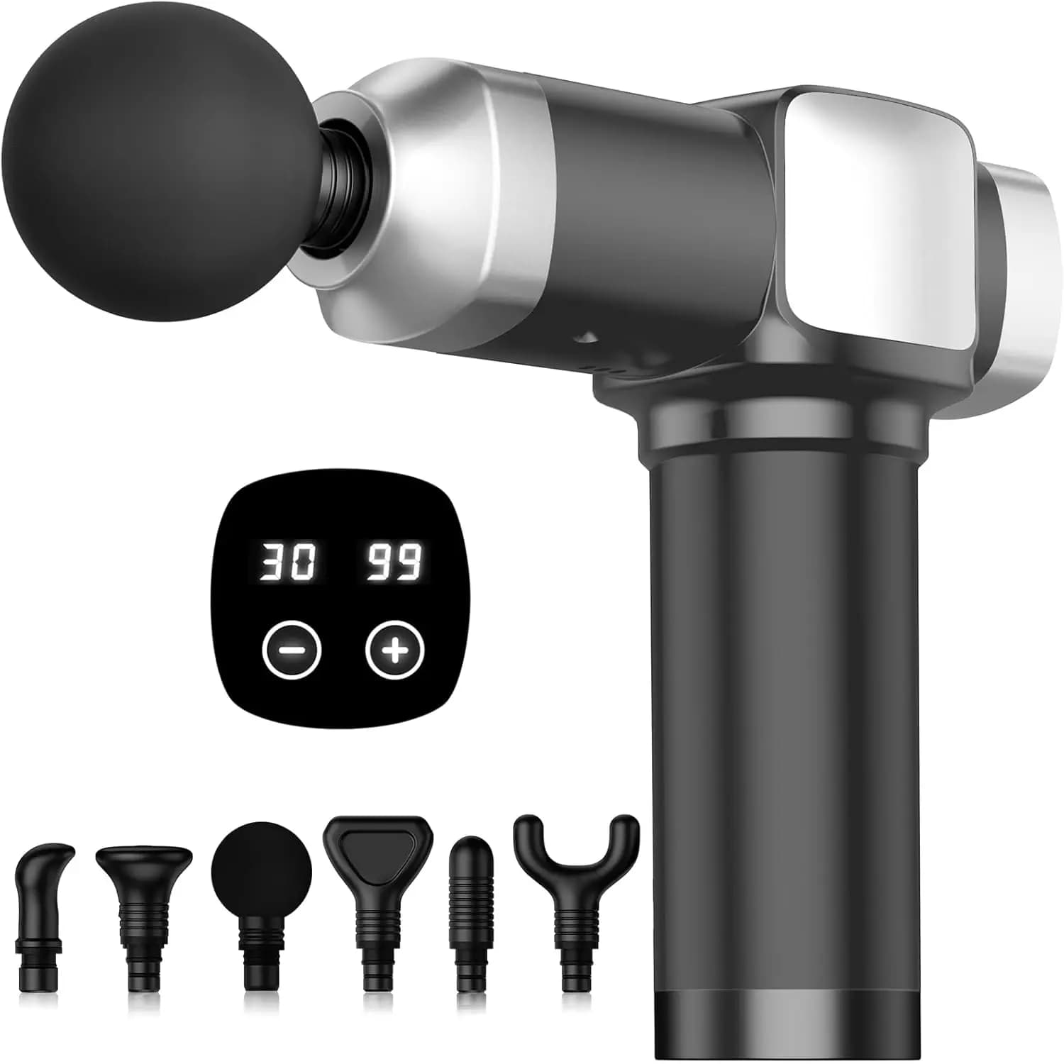 Deep Tissue Massage Gun, Handheld Percussion Muscle Massager for Back Neck Shoulder Pain Relief, 30 Speeds 6 Heads, Portable Electric Massager for Men Women