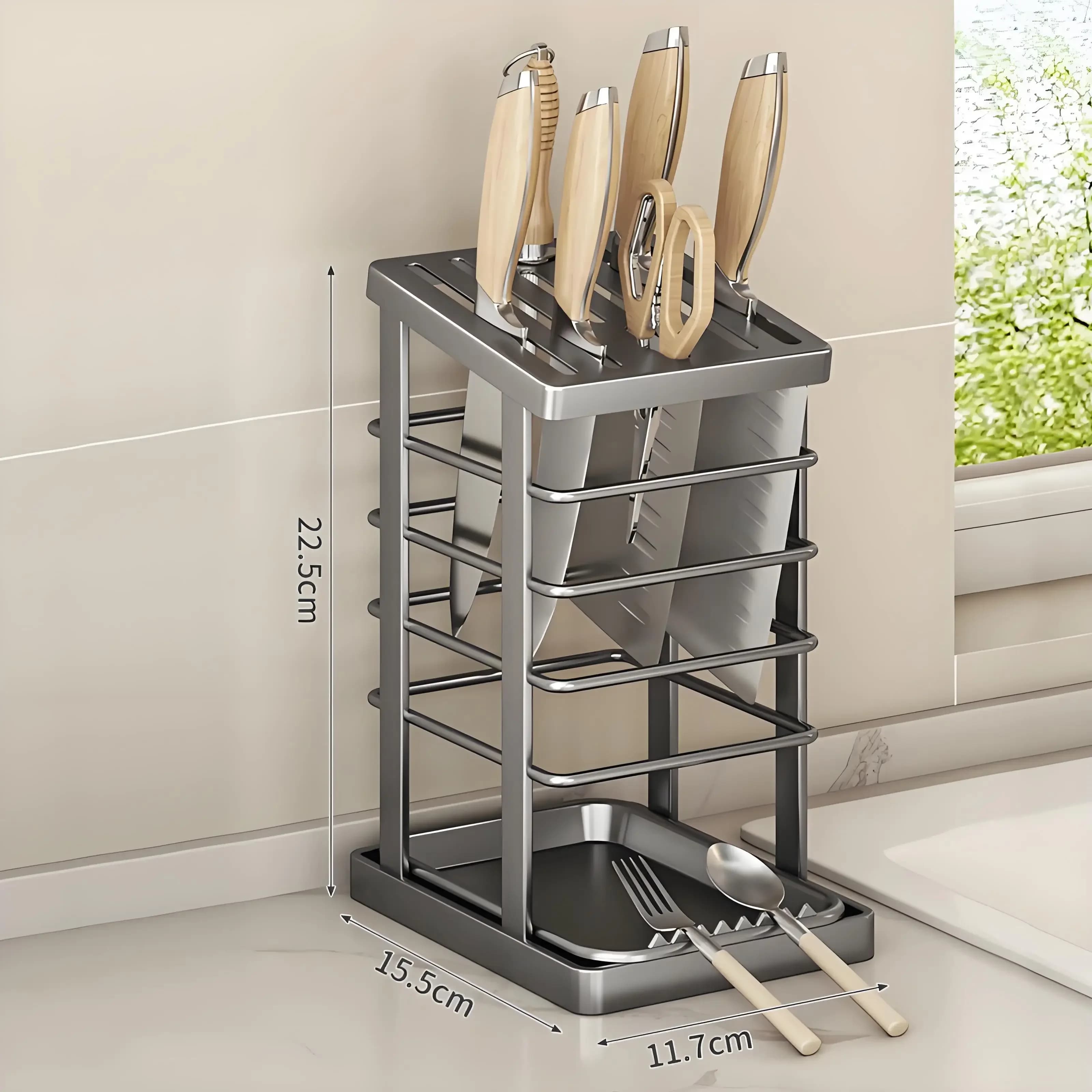 Portacoltelli in acciaio inossidabile con vassoio Coltelli da chef grandi Porta forbici Forniture da cucina Portaoggetti per attrezzi Organizzazione domestica