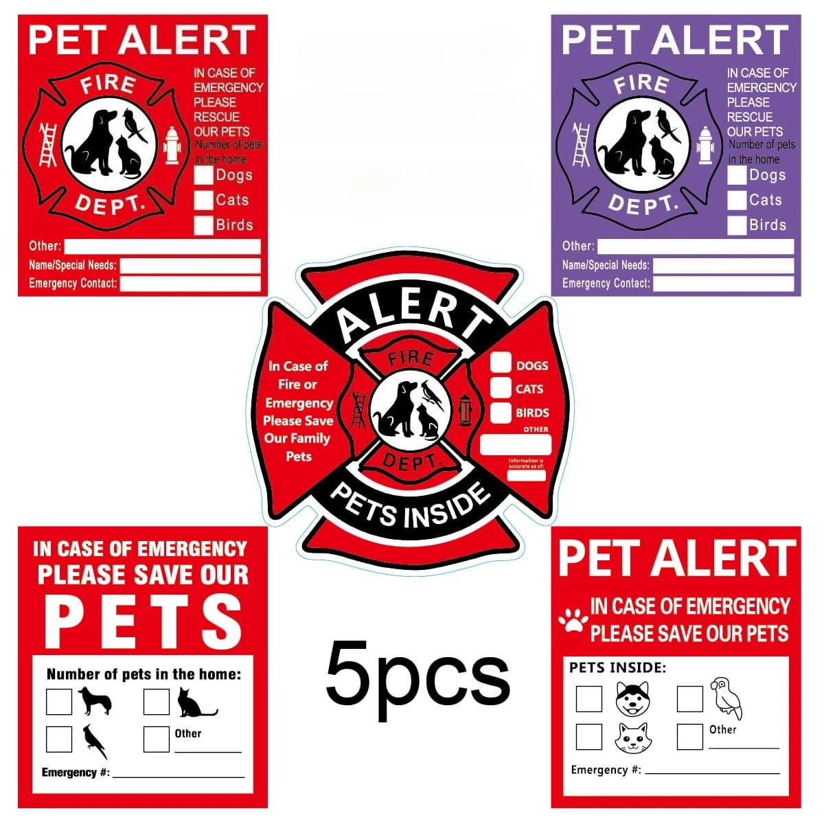 5 pezzi di avviso di animali domestici adesivo di salvataggio antincendio di sicurezza salva animali domestici di emergenza animale domestico all'interno della decalcomania nel caso di pericolo animale domestico nella porta della finestra di casa