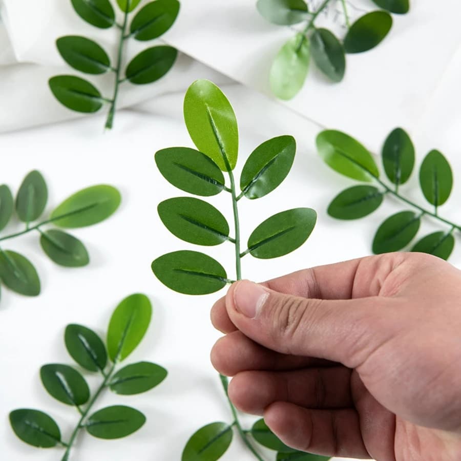 50/100 Pezzi Piante Artificiali Foglie Verdi Fiori Decorazioni per Casa Stanza Festa Giardino Esterno Sfondo Parete Matrimonio Ghirlanda Sposa Regali