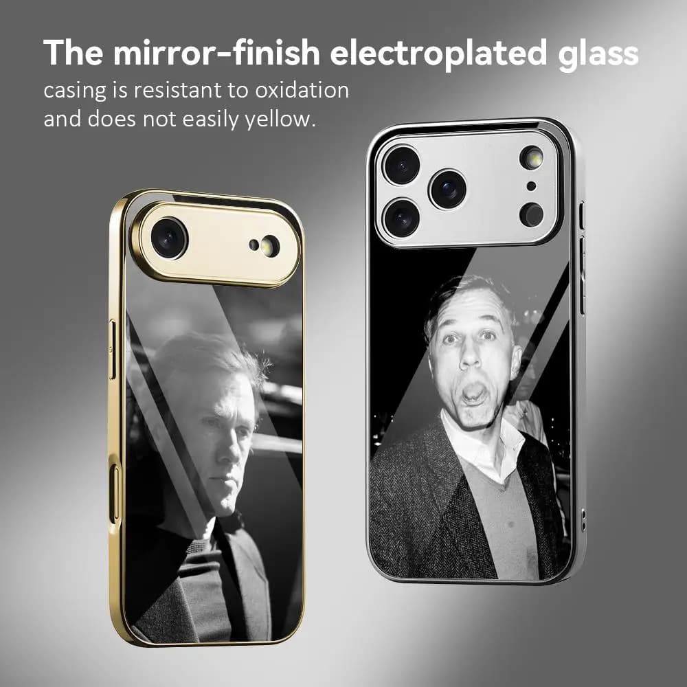 Custodia per telefono alla moda C-Christoph Waltz per iPhone 17 16 15 14 13 12 Pro Max Plus, con paraurti in metallo galvanizzato e vetro temperato