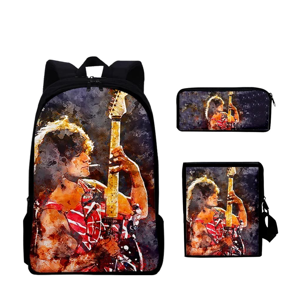 Classic Eddie Van Halen 3pcs/Set 3D Print 3pcs/Set pupil School Bags Laptop Daypack Backpack Inclined shoulder bag Pencil Case