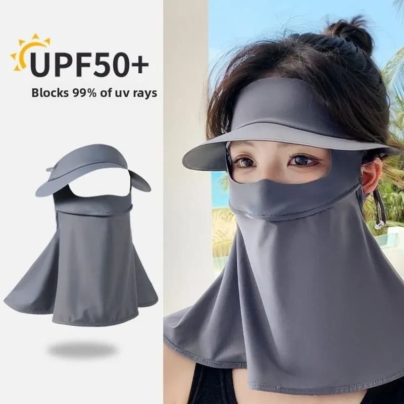 Comfortable Lightweight Women Summer Full Face Sunscreen Mask UV Protection Ice Silk Breathable Visor Face Neck Cover Outdoor