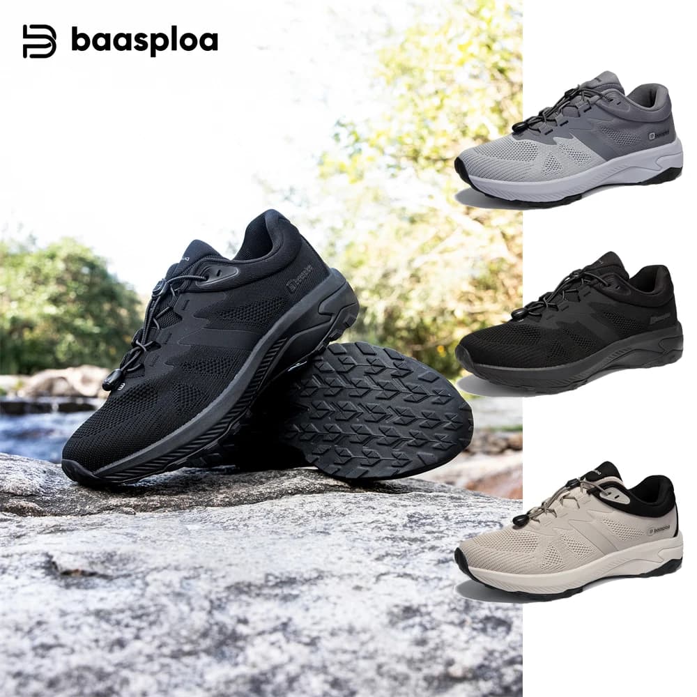 Baasploa Scarpe da trekking leggere da uomo Mesh Traspirante Comfort Sneakers da esterno Scarpe da passeggio in gomma moda maschile