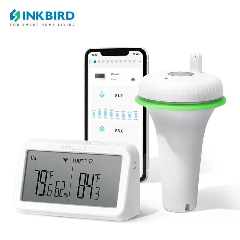 INKBIRD 2nd-gen floating thermometer for swimming pool with IBS-M2 IBS-M2 Digital Wireless Temperature Humidity Monitor for Ponds