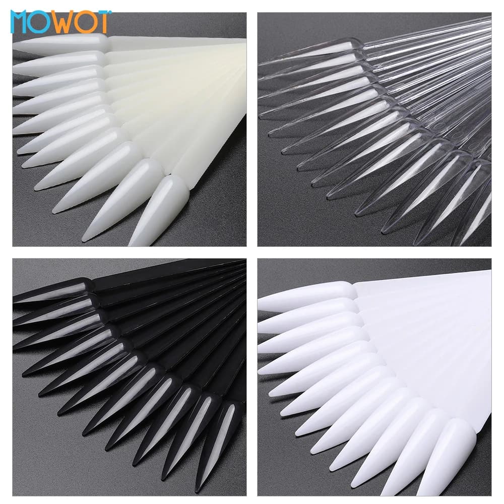 MOWOT 40 pcs Stiletto Nail Display Sticks Stackable Nail Polish Practice Table Tips for Nails Fin Nail Art Swatch Stick