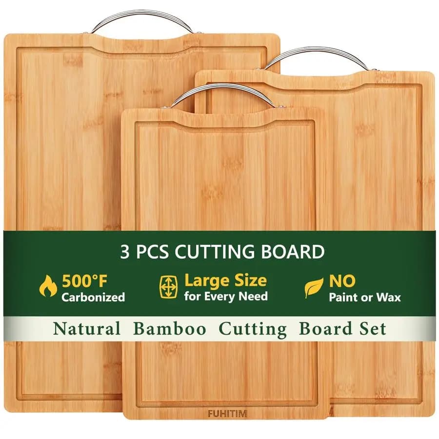 Cutting board, wooden cutter for kitchen with deep juice grooves on both sides, wide handle, ideal for cured meats, Cho amplifier