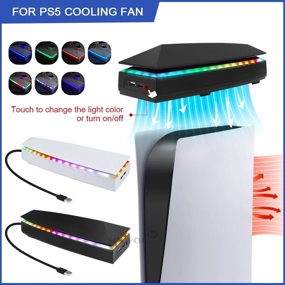 Ventola di raffreddamento superiore per PS5 Console Base Game Cooler staffa di supporto con RGB antipolvere atmosfera illuminazione colorata accessorio LED