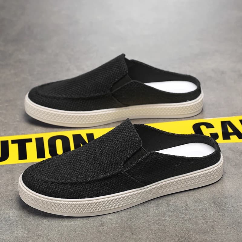 Mezze scarpe da uomo Ciabatte Pantofole piatte in tela Mocassini estivi senza schienale 2025 Scivoli da uomo Slip On Scarpe casual da uomo Sandali Pantofola