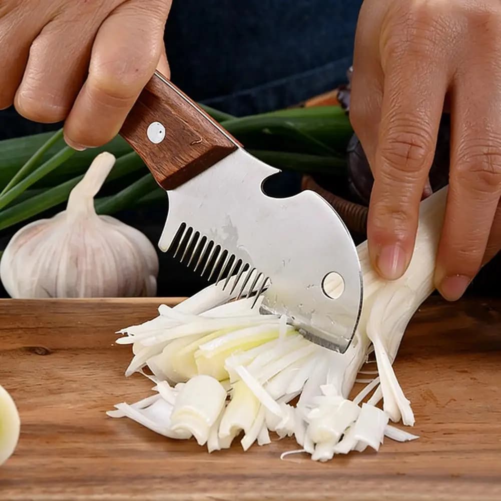 Mini Coltello per Cipollotti, Pelapatate per Frutta e Verdura con Manico Ergonomico in Legno e Lama in Acciaio Inossidabile, Utensile da Cucina