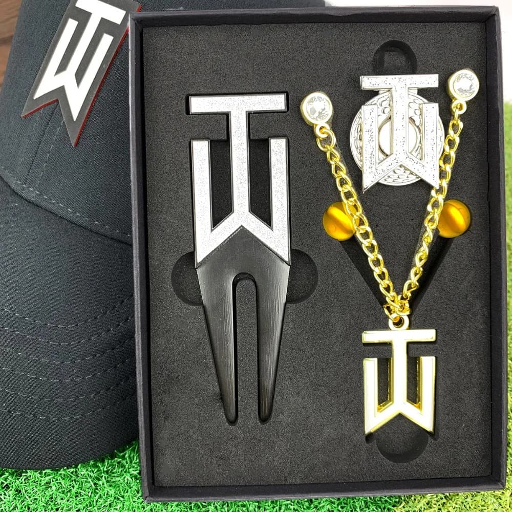 Golf Fork Metal Badge Green Fork Repair Appliance Cap Clip Ball Marker Cap Chain, Gift Set Golf Souvenir