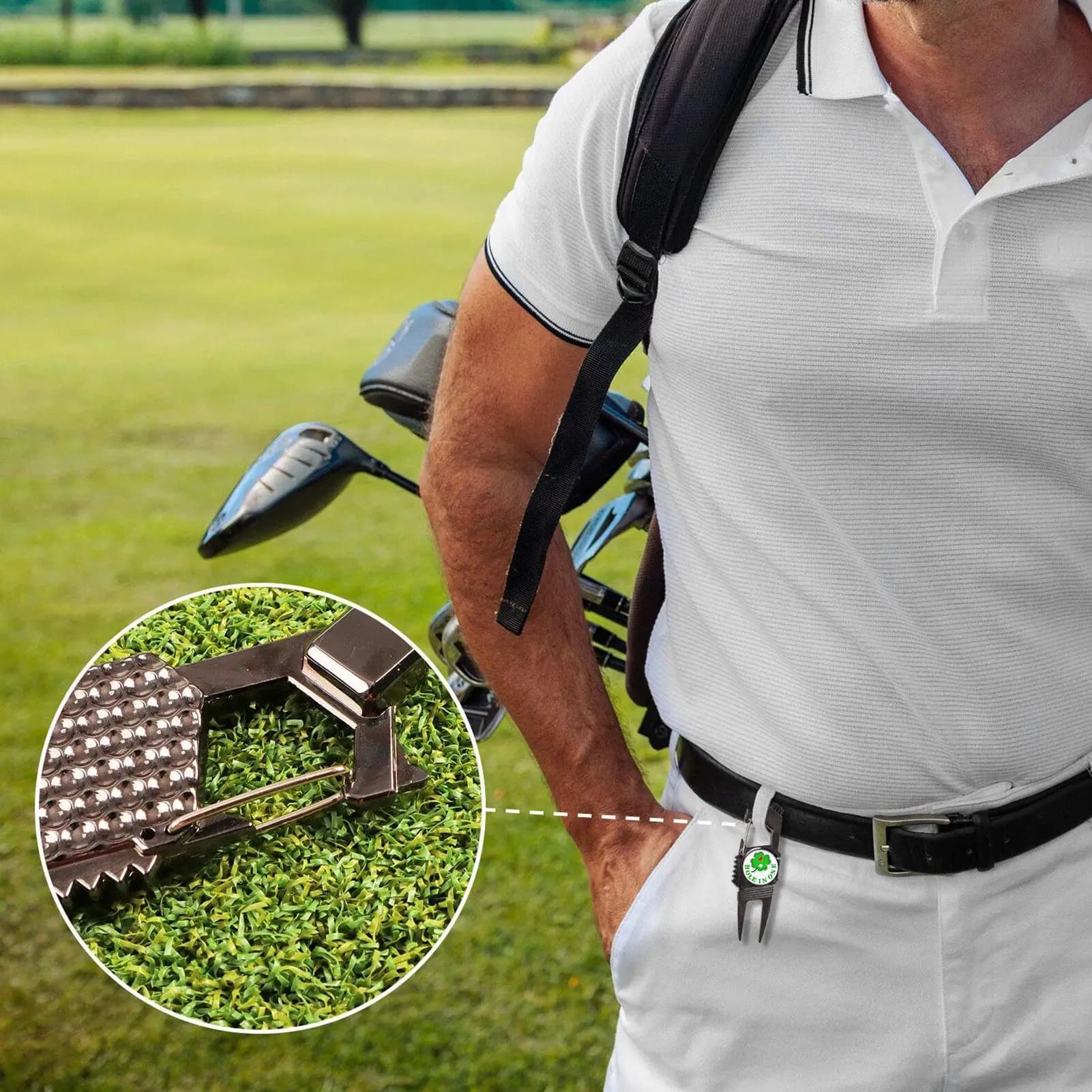Strumento di riparazione Divot da golf Strumento portatile per marcare palline da golf in metallo Strumento compatto per golfisti Gadget per la pulizia delle scanalature Aiuto per uomini Golfisti Ragazze Donne