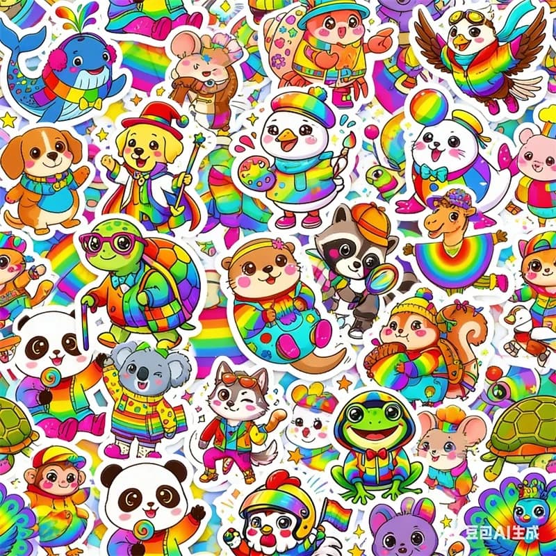 10/30PCS Cartoon Rainbow Animal Sticky PVC Sticker DIY Laptop Luggage Skateboard Decoration Scrapbooking for Kids
