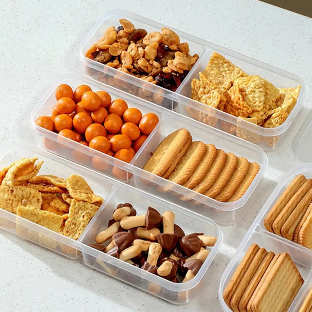 Organizer per frigorifero con scomparti Scatole sottili per la preparazione dei pasti da 2 pezzi con coperchi Contenitori per snack con scomparti stretti per la cucina