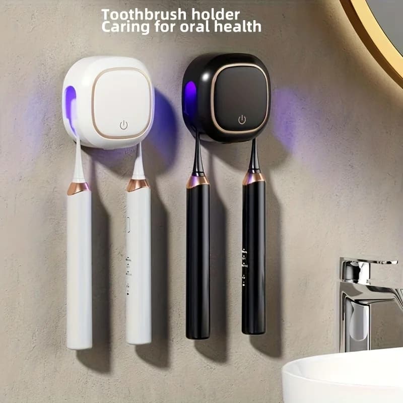 Portaspazzolino automatico con dispenser di dentifricio: ricaricabile tramite USB, asciugatura ad aria calda, organizer da bagno a parete