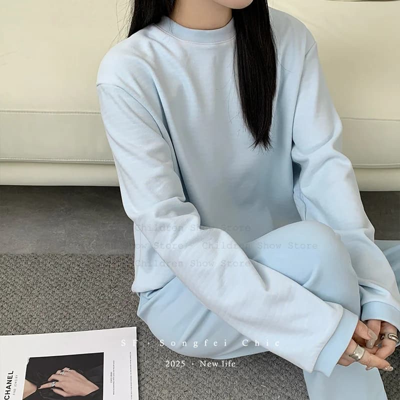 Pigiama in pile blu Completo caldo Homewear Morbido Pijama Mujer Lady Autunno Inverno Nuovo 2 pezzi Pigiama De Mujer Pigiama stile coreano