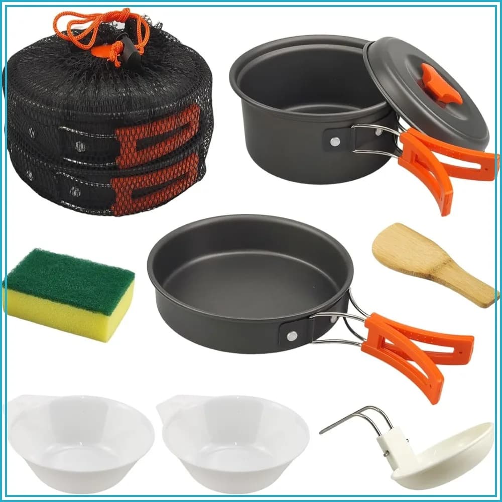 Set di 7 Pentole da Campeggio - Kit di Cottura per Escursionismo e Picnic, Set di Pentole e Padelle per Sopravvivenza