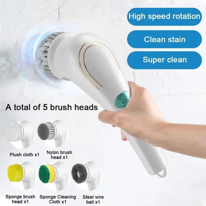 Spazzola Elettrica Multifunzione Cinque in Uno per Pulizia Bagno e Cucina