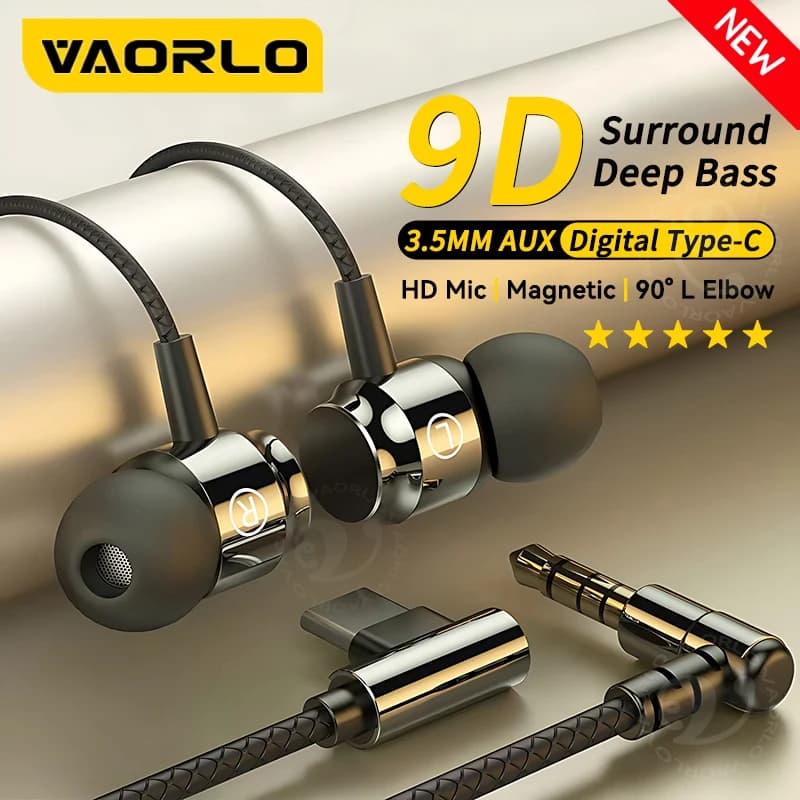 Metal magnetic game heads 90 ° L Gomito Digitale Type-C/3.5MM AUX 9D Surround HIFI Heavy bass music headphones for Samsung Android