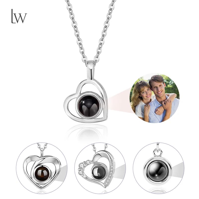 Custom Image Projection Necklace Pendant Necklace with Custom Photos Love Memorial Gifts Birthday Gifts for Mother Valentine's Day
