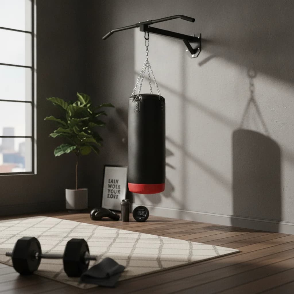 Pull-up Bar Bar with Bag Hanger Sturdy Wall-Mounted Pull-up Bar Training Rack Angled Workout Station Strong for Boxers, Home Gym