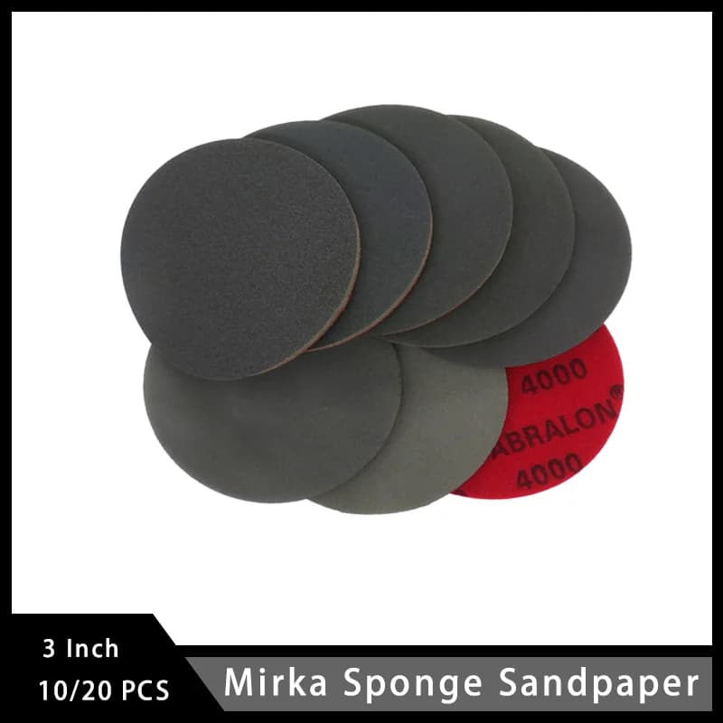 Mirka Foam Sponge Sandpape 3 Inch 75 mm 10/20 Pcs 1000/3000 Grits Hook Loop Silicon Carbide Wet Dry Sanding Disc for Car Paint