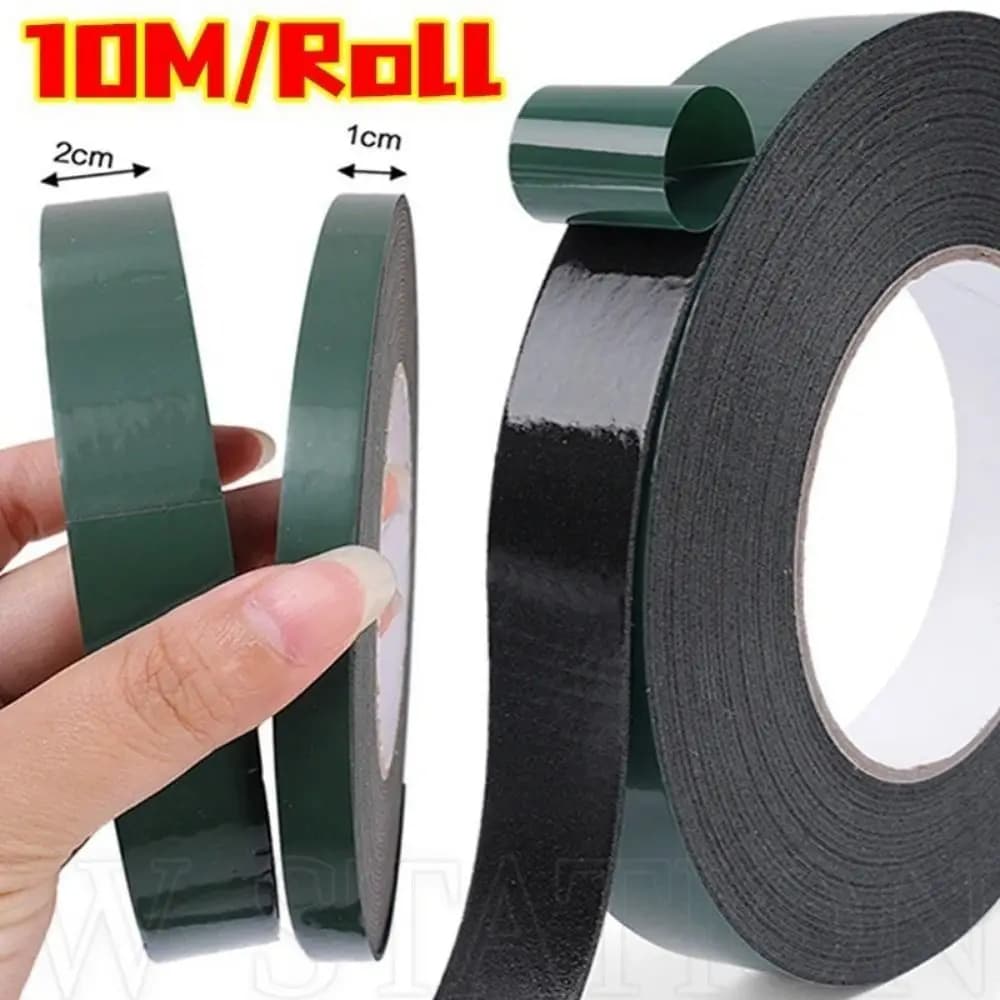10M/Roll Green Film Black Double Sided Tape Strong Self Adhesive Multifunctional PE Foam Tape 10/20mm Width Sponge Strip