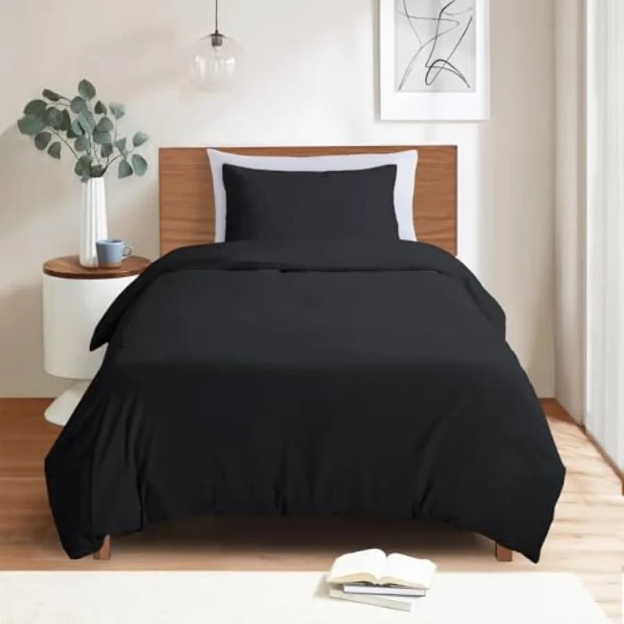 Black Twin Duvet Cover Set - Soft and Breathable Twin Bedding Sets with Zipper Closure, 2 Pieces, 1 Duvet Cover 68x90 and 1 Pil
