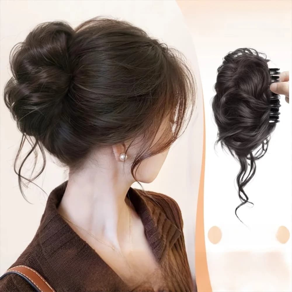 Synthetic Hair Bun Claw Clip Natural Curly Hair Wig Hair Clip Brown Black Fluffy Bun Head Wig Hair Accessories