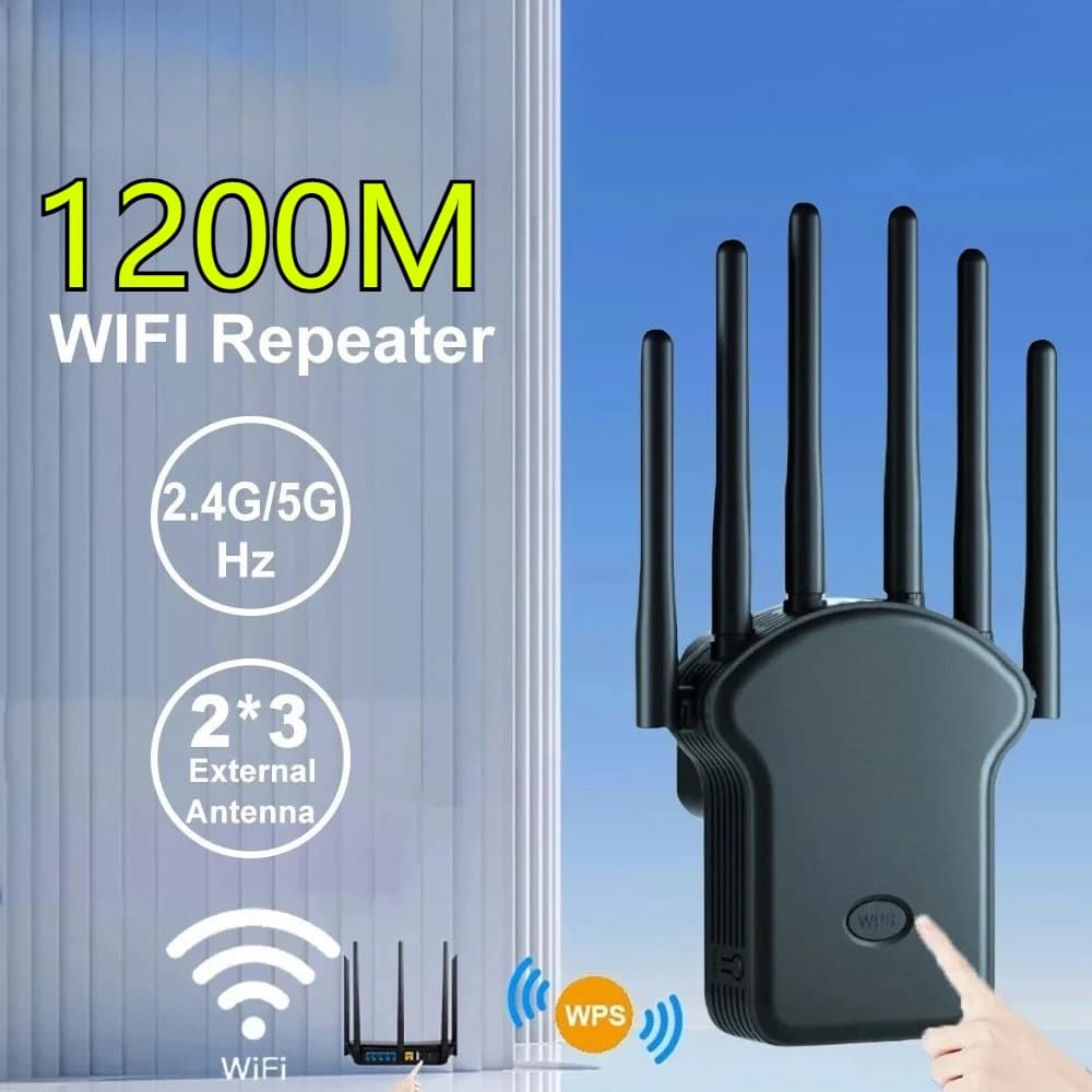 Ripetitore wireless 1200Mbps Ripetitore di segnale WiFi Dual-Band 2.4G 5G WiFi Extender 6 Antenna Amplificatore di rete WPS Router WiFi