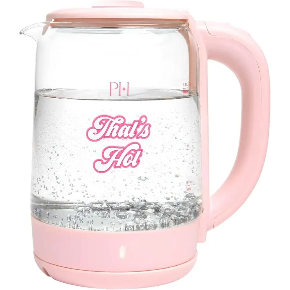 1.8-litre pink glass electric kettle with automatic shutdown, LED indicator, 360 ° Base Swivel and Cable Organization System