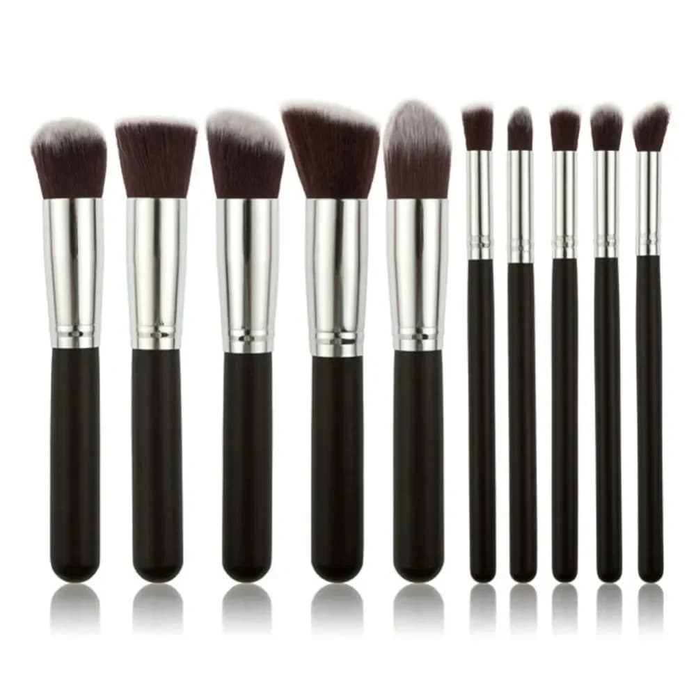 Set di 10 Pennelli da Trucco Kabuki Professionali Sintetici Morbidi e Soffici per Fondotinta, Blush e Contouring