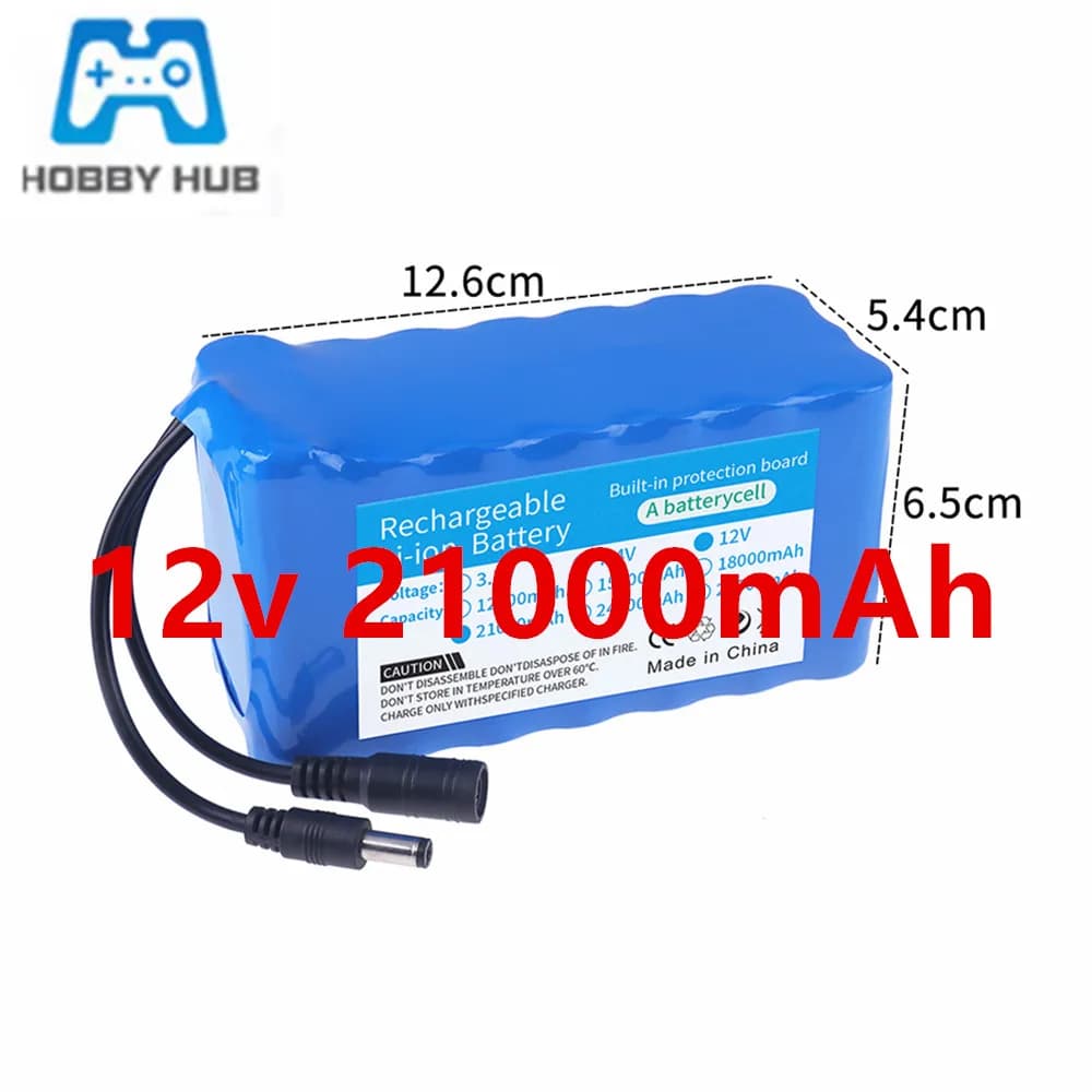 Pacco batteria agli ioni di litio 12V 21Ah 3S7P, per telecamere CCTV, sistema di sicurezza, auto giocattolo, per alimentatore portatile + caricabatterie CC 12,6V