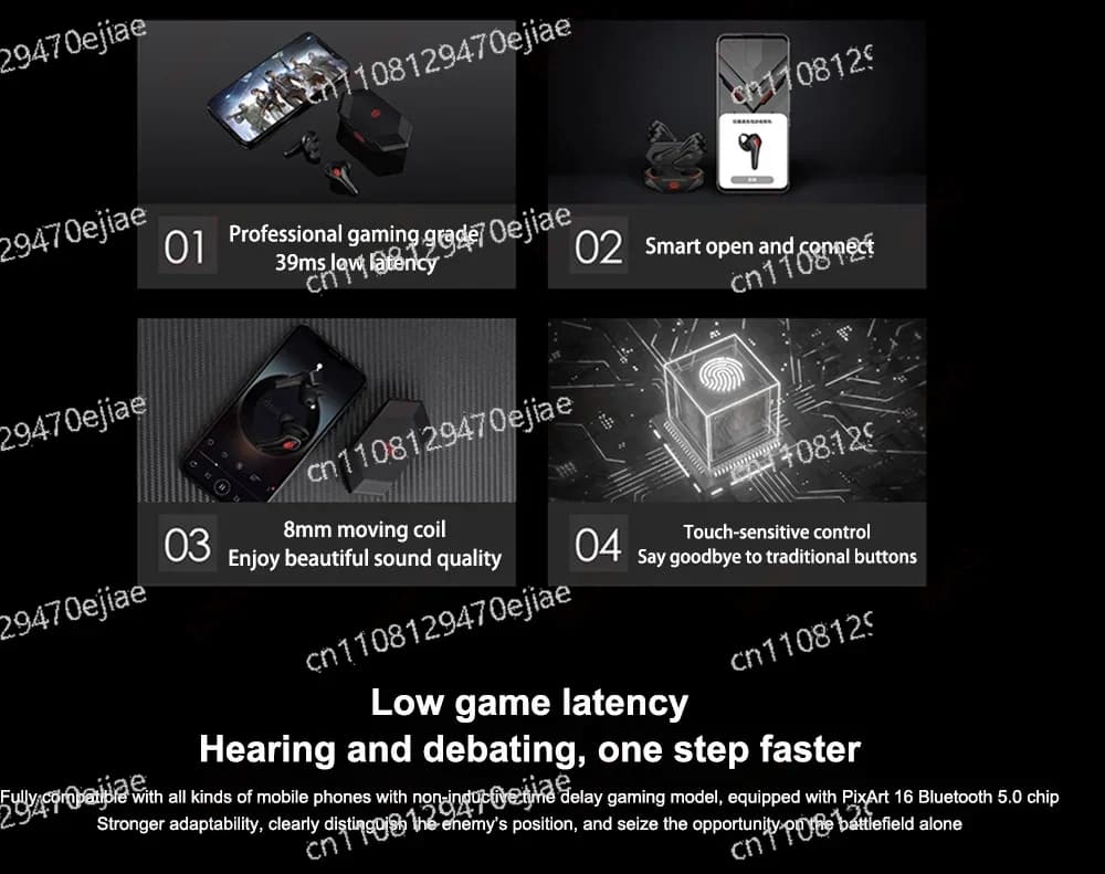 Auricolari da Gaming RedMagic TWS - Cyberpods Wireless per Nubia RedMagic 7/7 Pro, Cuffie Bluetooth 5G per Gaming con 16 Ore di Autonomia