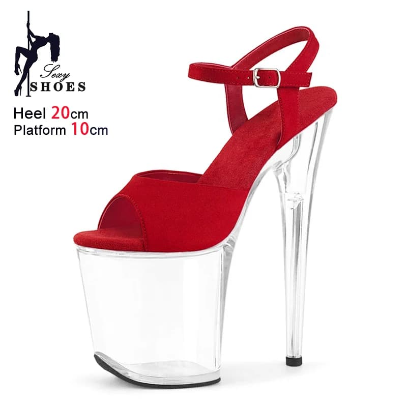 Sandali in pelle scamosciata gladiatore per donna Piattaforma trasparente Suola spessa Tacchi da passerella 20CM/8 pollici Scarpe da festa estive per donna Sandali da pole dance