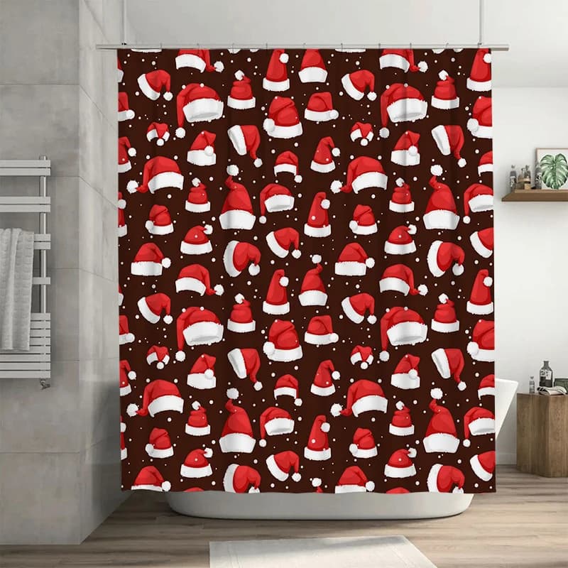 TU Tenda da doccia natalizia Decorazioni festive per le vacanze Modello di Babbo Natale Decorazioni per il bagno Tessuto impermeabile Decorazioni per la casa di Natale Vacanza G
