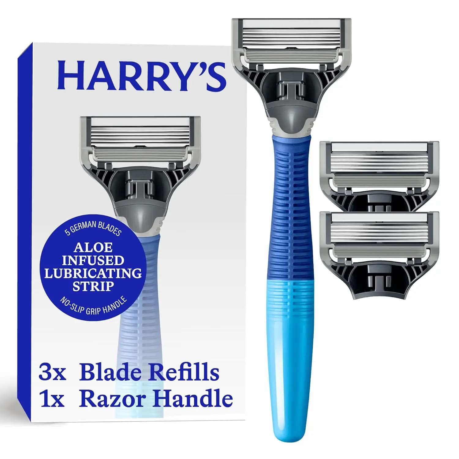 Premium Men's Shaving Kit - Razor Handle & 5-Blade Refills - German Engineered - Ocean Blue