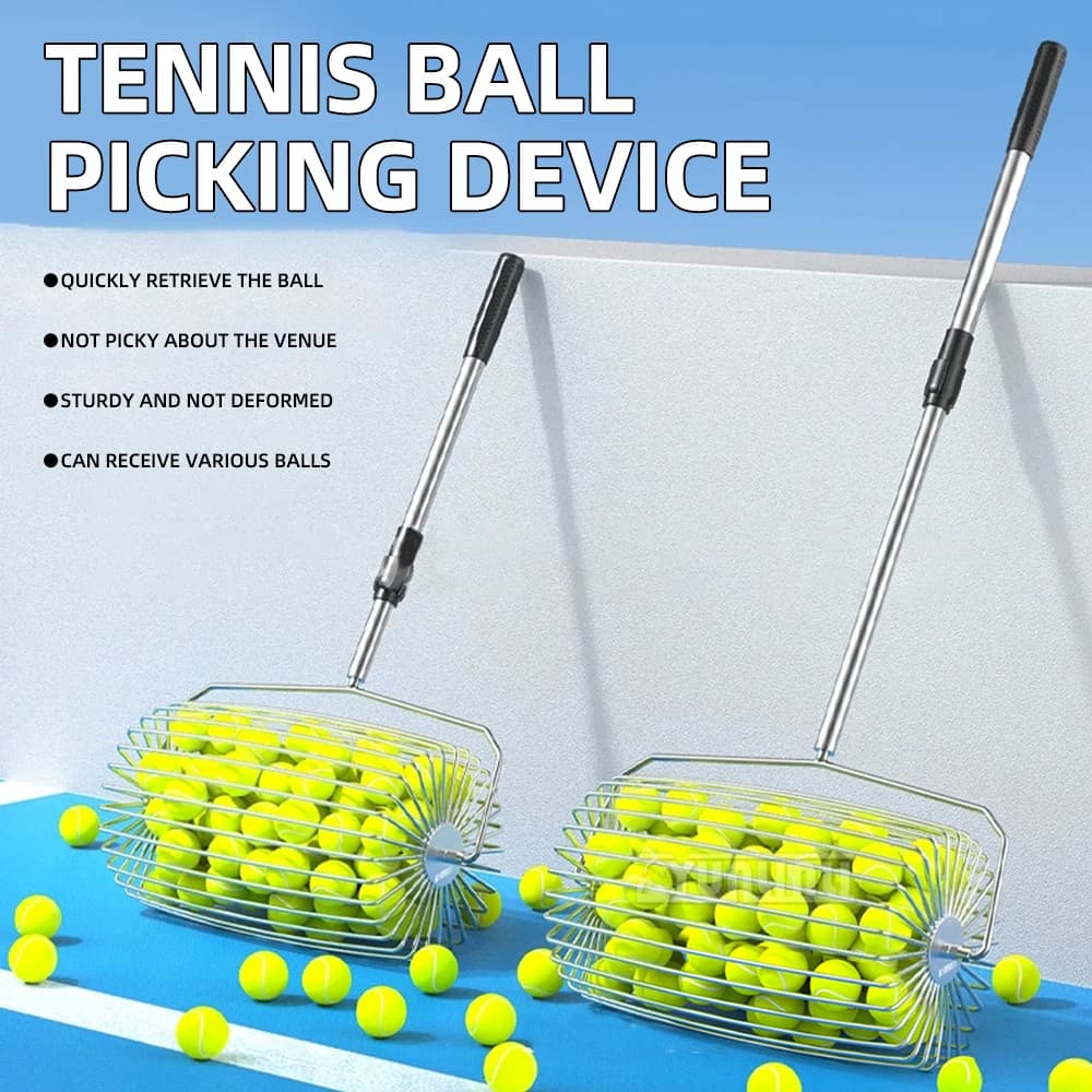 Strumento per la raccolta delle palline da tennis con rulli regolabili in acciaio inossidabile con tamburo - Attrezzatura facile per la raccolta delle palline per giocatori di tennis