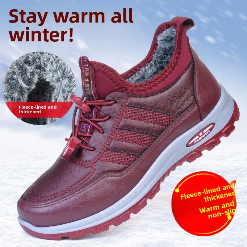 Thickened Waterproof Winter Snow Boots Leather Surface Men Women Cotton Shoes Cold Proof Warm Parents Shoes Short Tube Rubber...
