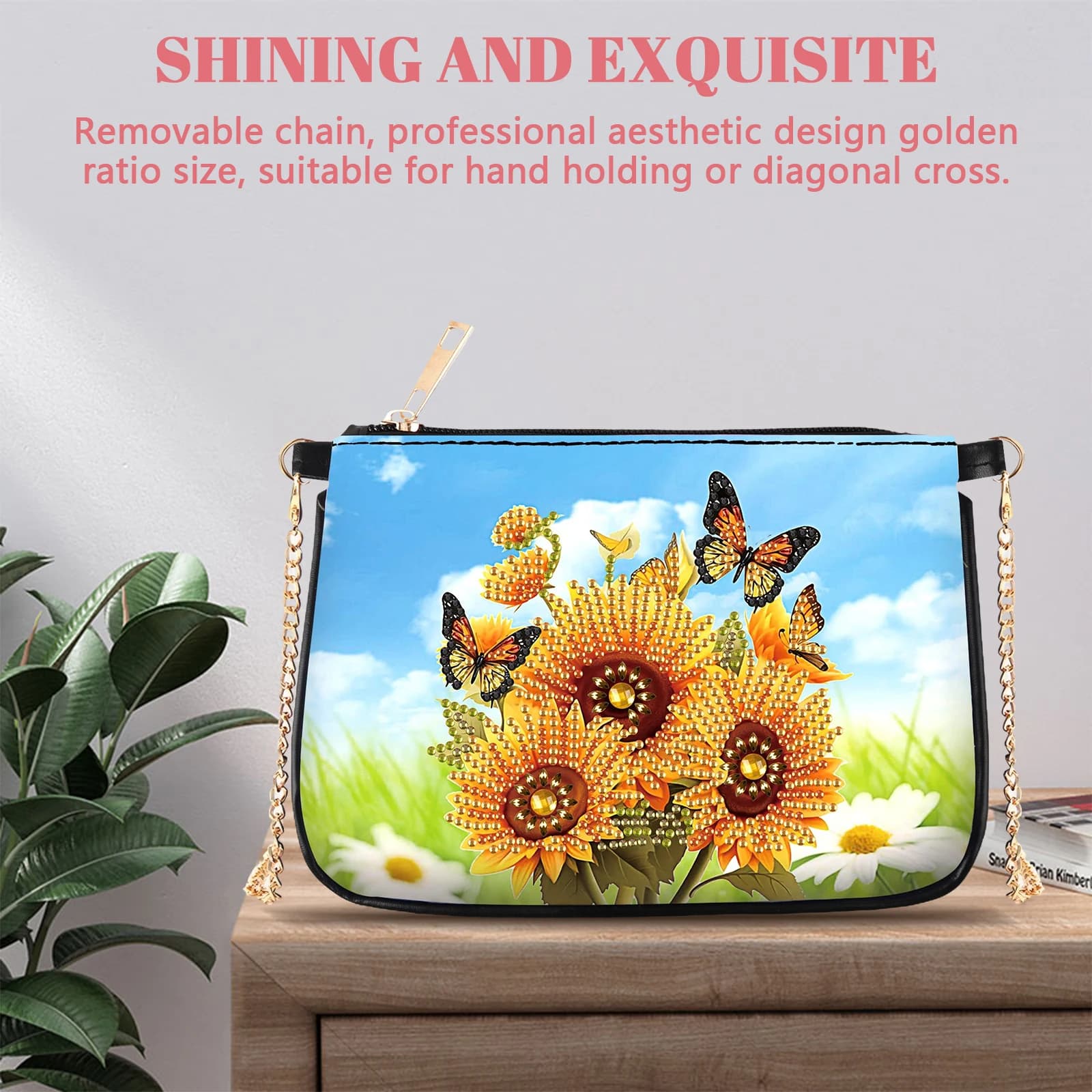 Borsa Clutch a Forma di Fiore con Diamanti, Borsa 5D Fai da Te con Diamanti, Borsa Artigianale Fatta a Mano, Borsa per il Trucco per Donne e Ragazze