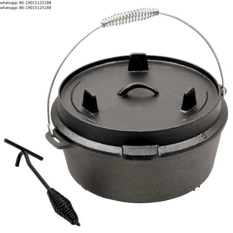 25cm camping oven with pre seasoned cast iron lid and a frying pan with lid lift for camping, cooking, grilling, baking