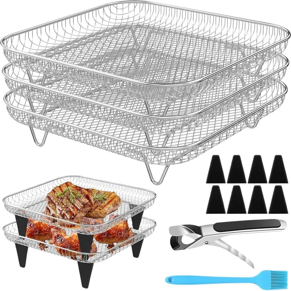 A19F Air Fryer Accessories With 8 Inch Square Wheel Covers 3 Racks For Stackable Dehydrator for Air Fryer Ninja Gowise 5.8 QT