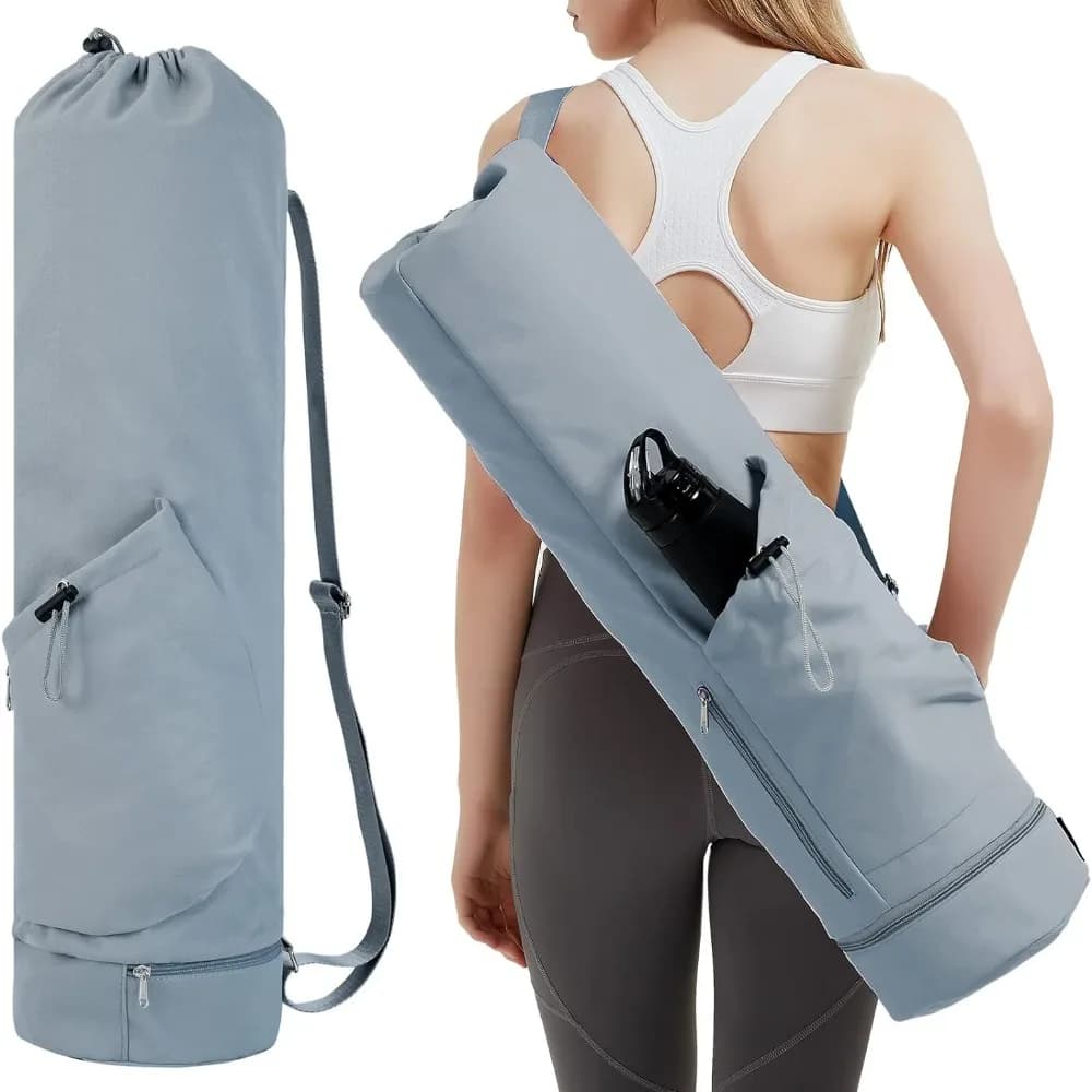 Large Capacity Exercise Yoga Mat Bag Multifunction Storage Bag Waterproof Fitness Bag Full-Zip Canvas Adjustable Shoulder Strap