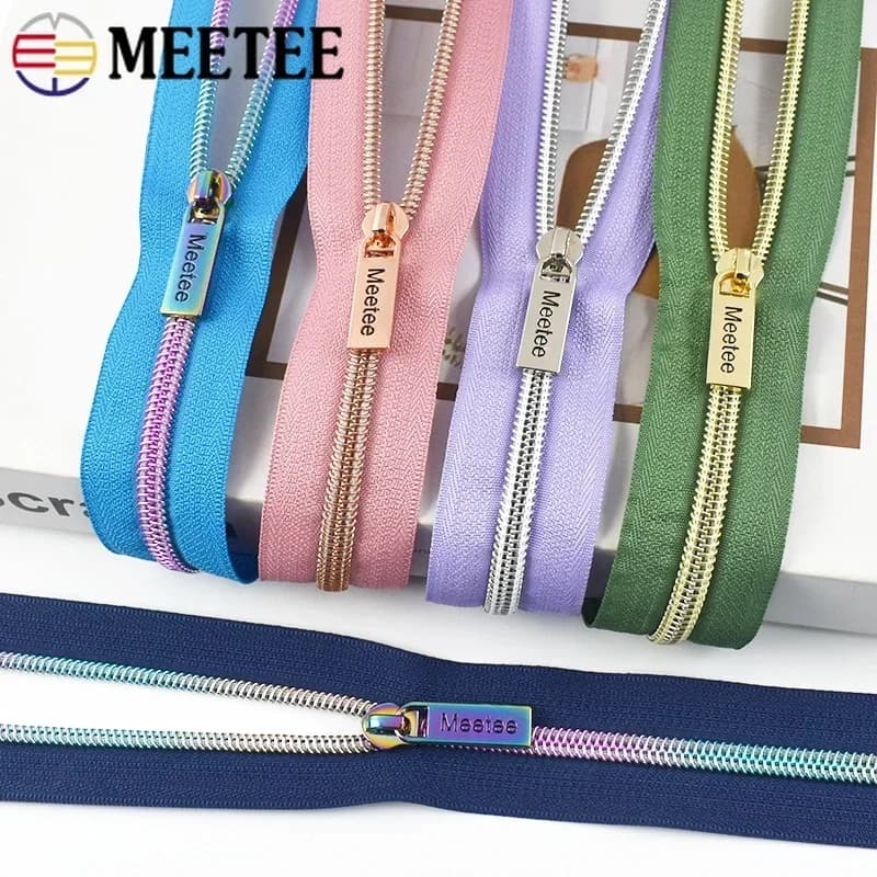 1-10M Meetee 5 # Cerniere da cucito con estrattore di cerniere Nastro con cerniera in nylon per borsa Kit di riparazione per cerniere domestiche Accessori artigianali fai-da-te