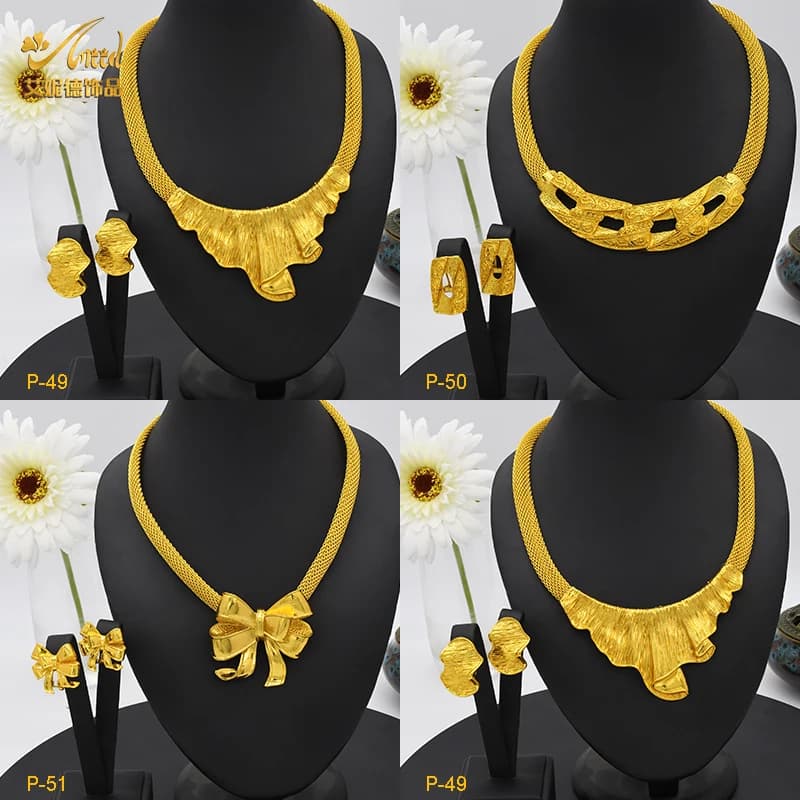 ANIID Dubai 24K Set di gioielli placcati in oro collana e orecchini africani da sposa per le donne nigeriano indiano da sposa 2 pezzi Set regali