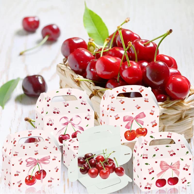 4/8 pz Scatole Regalo Compleanno Ciliegia, Scatole Caramelle Gelatina Frutta, Sacchetti Pieghevoli in Tessuto, Bomboniere Matrimonio, Contenitori Portatili, Forniture per Feste
